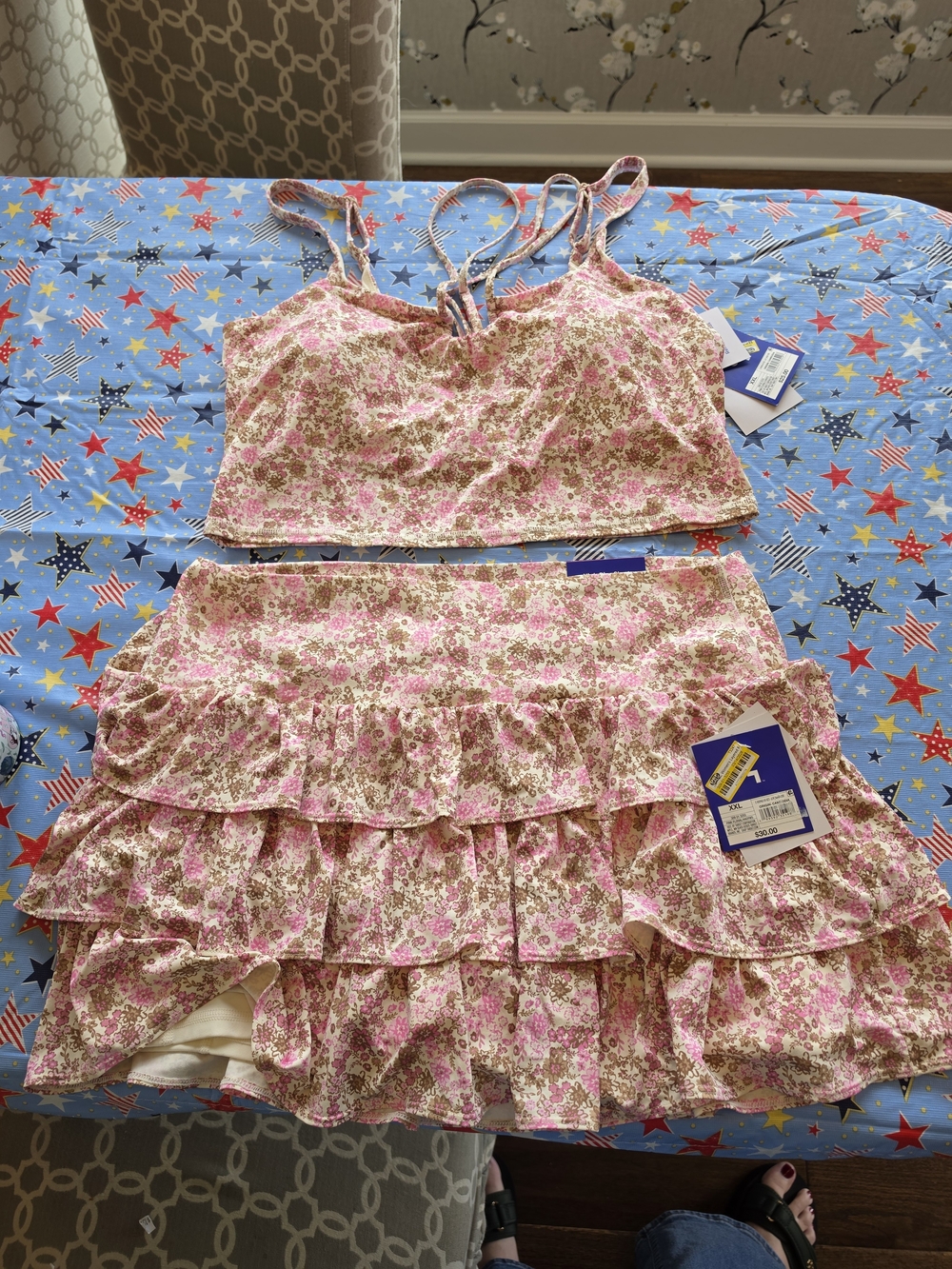 NWT JoyLab Pink Floral Tiered Athletic Skort And Top Set - 2 Pieces - Picture 3 of 9